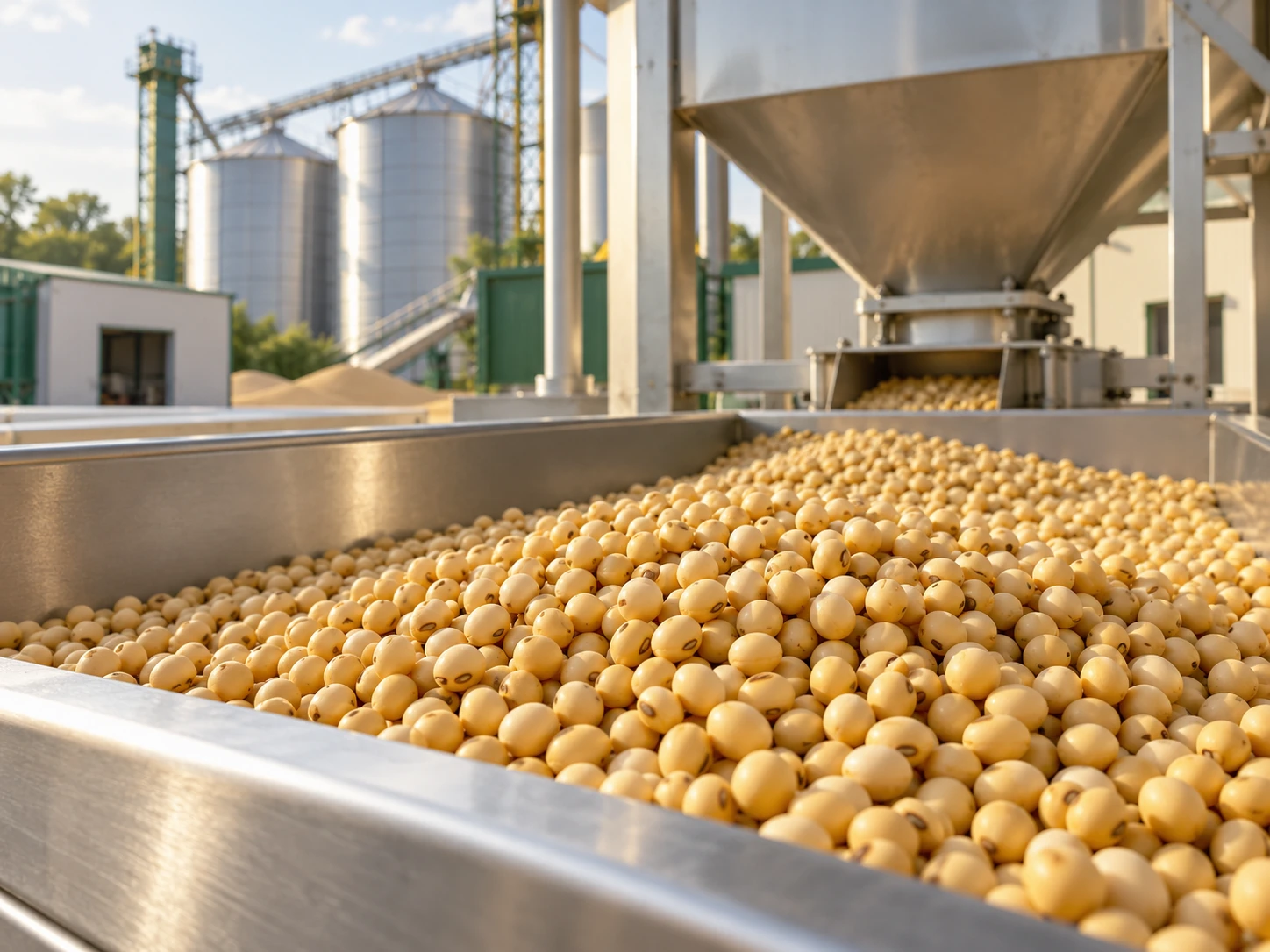 Illustrative view of soyabean seeds at a receiving and preparation facility